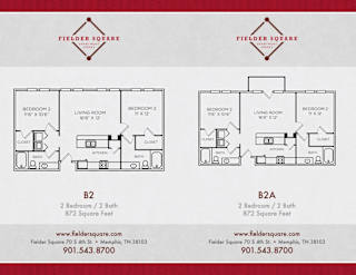 B2 and B2A Floorplan at Fielder Square, Memphis, TN, 38103