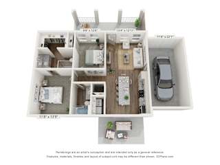 Two Bedroom Floorplan at Allier Heartwood, Richmond Hill, 31324