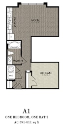 One Bed 1 Bathroom Floorplan at Parkside Apartments, Birmingham, AL