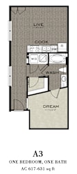 One Bed 1 Bath Floorplan at Parkside Apartments, Birmingham, 35233