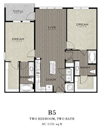 Two Bed Floorplan at Parkside Apartments, Birmingham, AL, 35233
