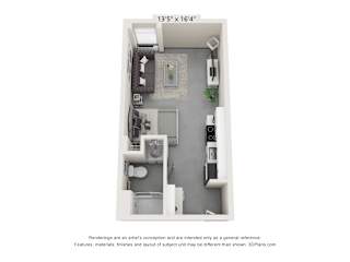 Studio 1 bath A at Tower on Tenth Apartments, Birmingham