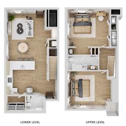 A diagram shows the layout of a two-level apartment.