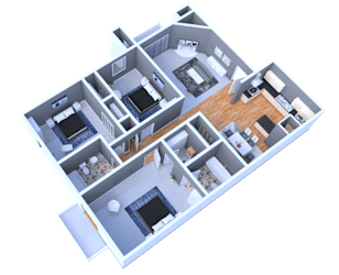 The Deluxe Lux 3 Bedroom at Campbell Reserve in Joplin, MO features Vaulted Ceilings and a Fireplace.