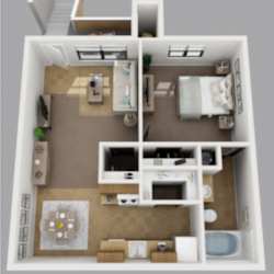a 3d drawing of a floor plan with a bedroom and living room