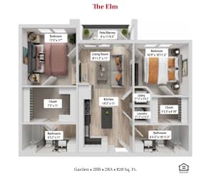 The ElmThe Hazel Two Bedroom Two Bathroom Floor plan at Greenwood Commons Apartments, Ohio