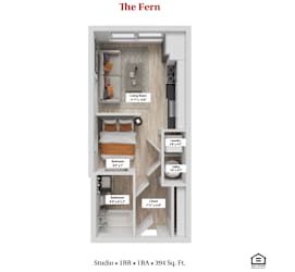The Fern One Bedroom One Bathroom Floor plan at Greenwood Commons Apartments, Delaware, Ohio