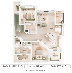 B2U Floor Plan at Imperial Crossing Luxury Apartment Homes, Florida, 34134
