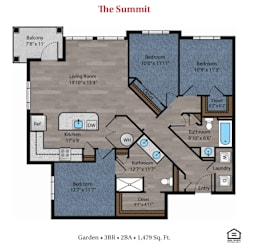 A floor plan for a house named The Summit is shown with all the rooms and their dimensions.