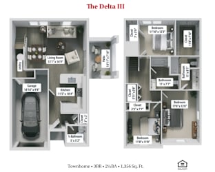 The Delta III Floor Plan at Flats at Sugar Run Apartments, Delaware