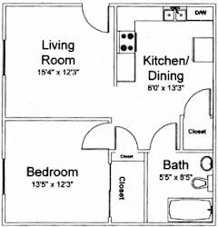 1 bed 1 bath 565 Sq.Ft. at Windsor Crest Apartments, Davenport , Iowa