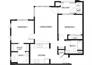 Plan 11 2 Bedroom 2 Bathroom Floor Plan Plan 11 2 Bedroom 2 Bathroom Floor Plan at Hancock Terrace Apartments, California, 93454