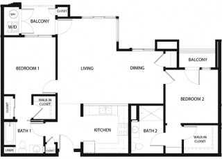 Plan 14 2 Bedroom 2 Bathroom Floor Plan Plan 14 2 Bedroom 2 Bathroom Floor Plan at Hancock Terrace Apartments, Santa Maria, 93454