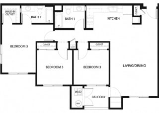 Plan 15 3 Bedroom 2 Bathroom Floor Plan Plan 15 3 Bedroom 2 Bathroom Floor Plan at Hancock Terrace Apartments, Santa Maria, California