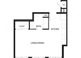 Plan 1 1 Bedroom 1 Bathroom Floor Plan Plan 1 1 Bedroom 1 Bathroom Floor Plan at Hancock Terrace Apartments, Santa Maria, California