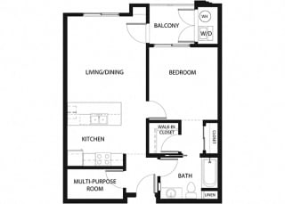 Plan 5 1 Bedroom 1 Bathroom Floor Plan Plan 5 1 Bedroom 1 Bathroom Floor Plan at Hancock Terrace Apartments, Santa Maria, CA, 93454