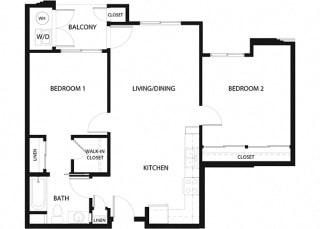 Plan 6 2 Bedroom 1 Bathroom Floor Plan Plan 6 2 Bedroom 1 Bathroom Floor Plan at Hancock Terrace Apartments, Santa Maria, CA