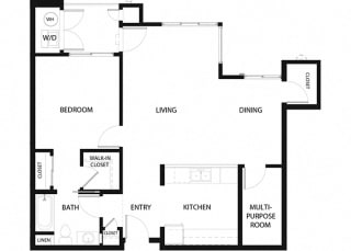 Plan 7 1 Bedroom 1 Bathroom Floor Plan Plan 7 1 Bedroom 1 Bathroom Floor Plan at Hancock Terrace Apartments, Santa Maria, 93454