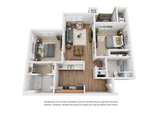 Plan 11 2 Bedroom 2 Bathroom 3D Floor Plan Plan 11 2 Bedroom 2 Bathroom 3D Floor Plan at Hancock Terrace Apartments, Santa Maria, CA, 93454