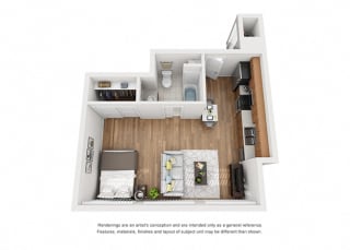 Plan 1 1 Bedroom 1 Bathroom 3D Floor Plan Layout Plan 1 1 Bedroom 1 Bathroom 3D Floor Plan Layout at Hancock Terrace Apartments, Santa Maria