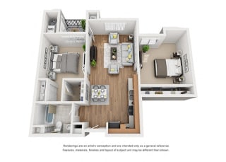 Plan 6 2 Bedroom 1 Bathroom 3D Floor Plan Layout Plan 6 2 Bedroom 1 Bathroom 3D Floor Plan Layout at Hancock Terrace Apartments, Santa Maria, 93454