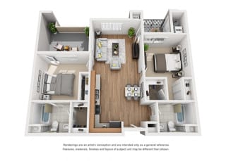Plan 8 2 Bedroom 2 Bathroom 3D Floor Plan Plan 8 2 Bedroom 2 Bathroom 3D Floor Plan at Hancock Terrace Apartments, Santa Maria