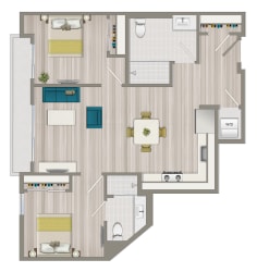 Two Bedroom Two Bath Floor Plan Two Bedroom Two Bath Floor Plan at Concourse, Los Angeles, California