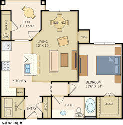 A-3 Floor Plan at Legacy Creekside Apartments, San Antonio, TX