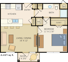 A-4 Floor Plan at Legacy Creekside Apartments, San Antonio, TX, 78251