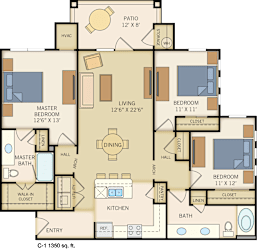 C-1 Floor Plan at Legacy Creekside Apartments, San Antonio, TX, 78251