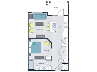 Studio 1 bath Adger Floor Plan at Wharf 7 Apartments, South Carolina
