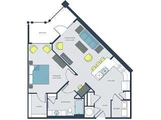 1 bed 1 bath Gadsen Floor Plan at Wharf 7 Apartments, Charleston, SC