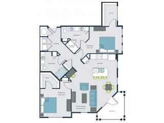 2 bed 2 bath Joe Floor Plan at Wharf 7 Apartments, Charleston