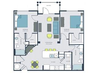 2 bed 2 bath Marshall Floor Plan at Wharf 7 Apartments, Charleston, 29492