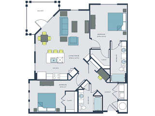 2 bed 2 bath Venning Floor Plan at Wharf 7 Apartments, Charleston, South Carolina