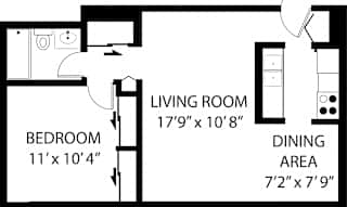 Oakdale Terrace One Bedroom Floor Plan