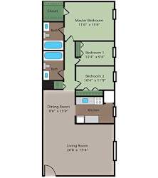 Ash Floor Plan at Ridgewood Club Apartments, Virginia Beach, VA, 23452