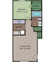 Pine Floor Plan at Ridgewood Club Apartments, Virginia Beach, 23452