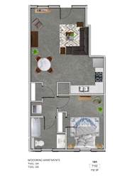 Floor Plan 1 Bedroom Townhome/Flat