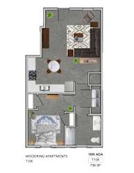 Floor Plan 1 Bedroom Townhome/Flat
