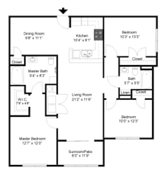 3 Bed 2 Bath Floorplan at Palmera, Columbia, SC 29229