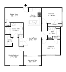 3 Bed 2 Bath B Floorplan at Palmera, Columbia, SC