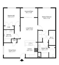 2 Bed 2 Bath with Kitchen Floorplan at Palmera, South Carolina