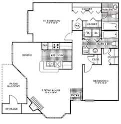 Floor Plan B2 at Poplar Place Apartments in Carrboro, North Carolina, NC