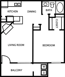 Terrace A2 Floor Plan at Bookstone and Terrace Apartments in Irving, Texas