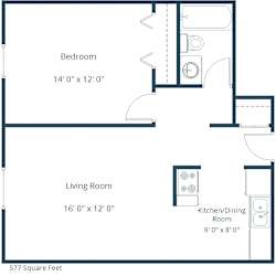 One-Bedroom Floor Plan at Parkview Arms Apartments in Bismarck, ND