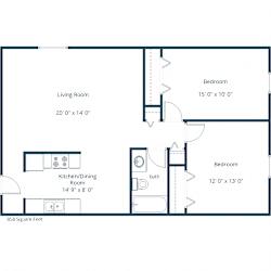 Two-Bedroom Floor Plan B at Parkview Arms Apartments in Bismarck, ND