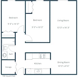 Patricia Ann Apartments | Two Bedroom Floor Plan