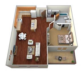 1 Bed 1 Bath Floor Plan at BlackstoneApartments, North Dakota