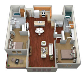 2 Bed 2 Bath Floor Plan at BlackstoneApartments, North Dakota, 58104